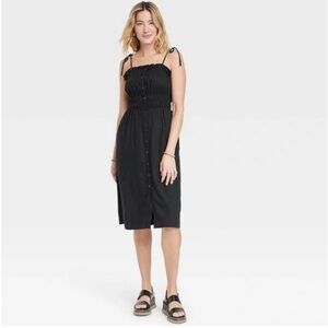 Universal Thread Black Button-Down Spaghetti Strap Midi Dress